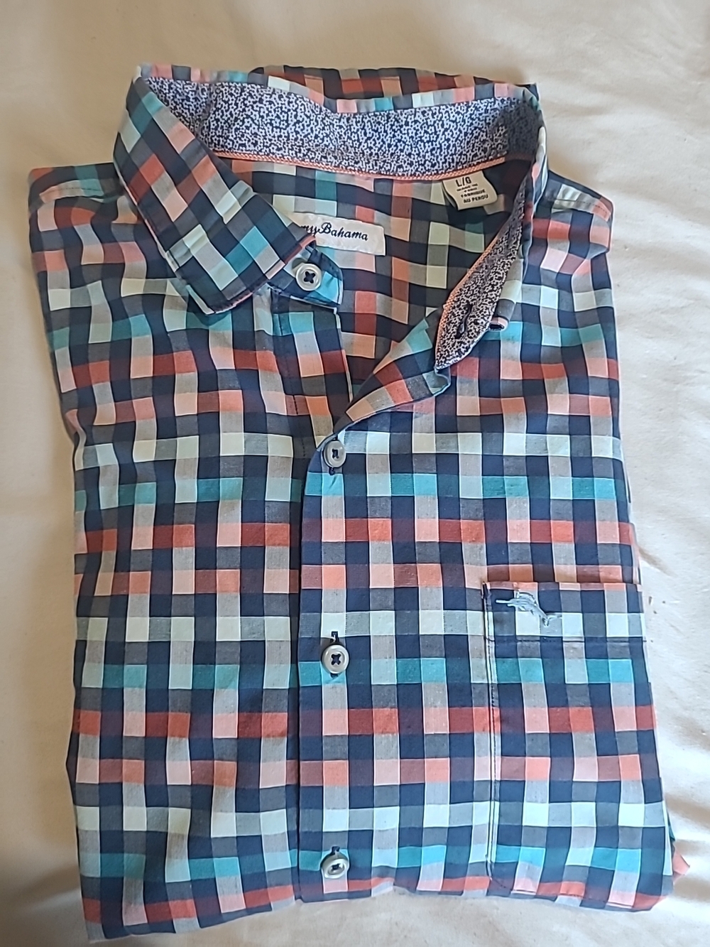 Tommy Bahama Plaid Button-Down Shirt in Navy, Teal & Coral